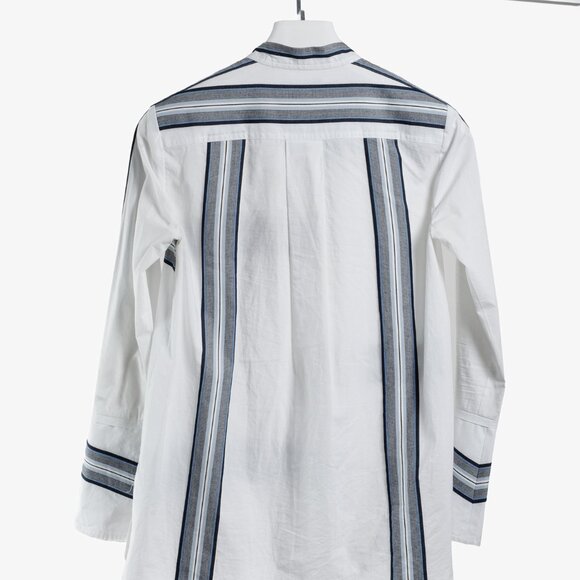 Derek Lam White Cotton Button Down w/ Blue Striped Panels - Picture 2 of 10